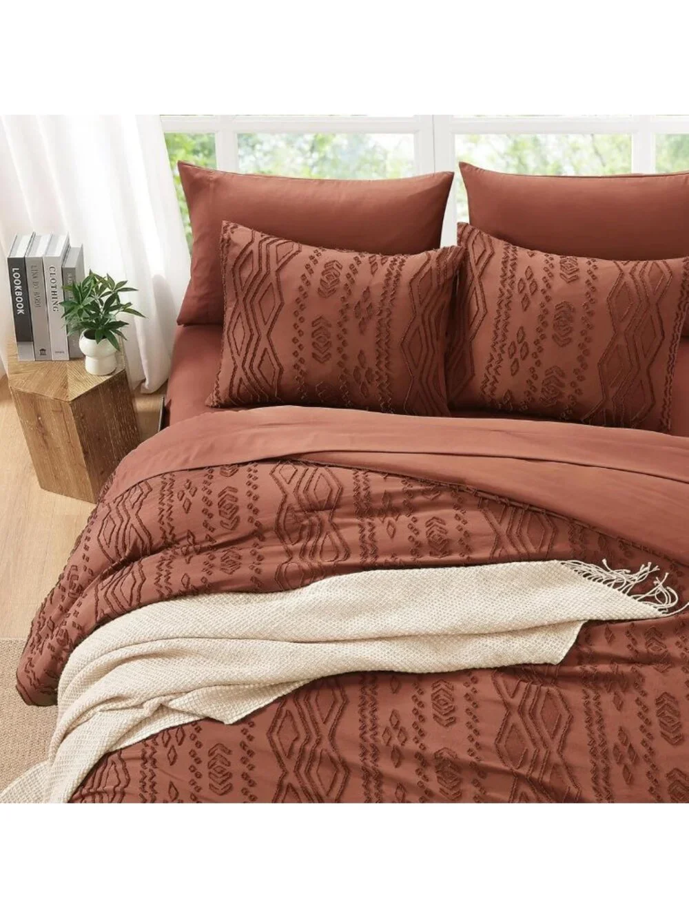 Cozy Autumn Leaf Tufted Boho Comforter Set - 7 Piece Full Size Bedding Ensemble